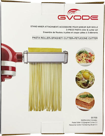 Pasta Attachment for KitchenAid Stand Mixer Included Pasta Sheet Roller, Spaghetti Cutter and Fettuccine Cutter Pasta Maker Stainless Steel Accessories 3Pcs by Gvode